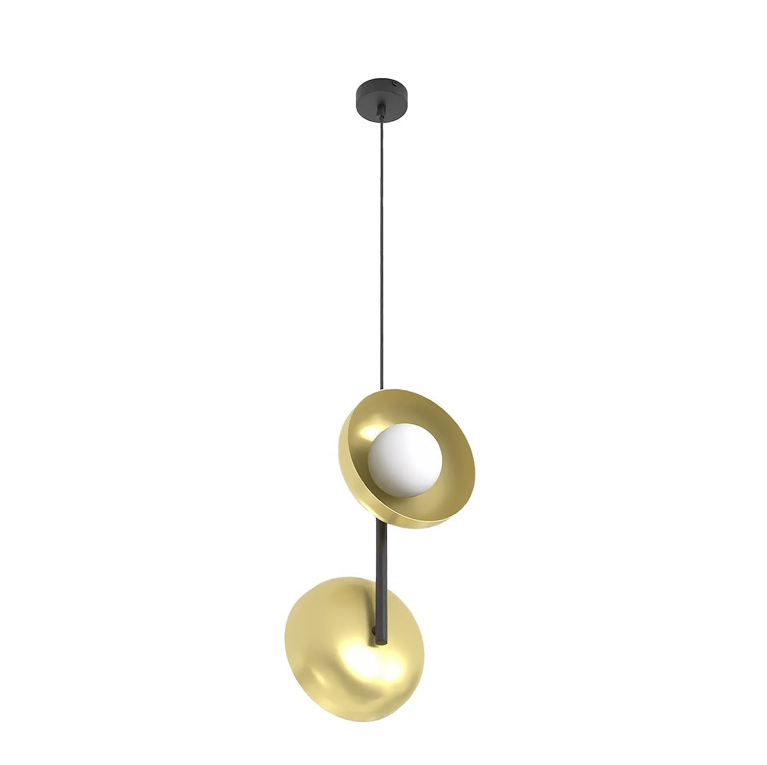 Hanglamp staal en glas minimalistisch Vanille goud met wit 23 x 23 x 120 cm, 2 fittingen G9 voor eetkamer en hal