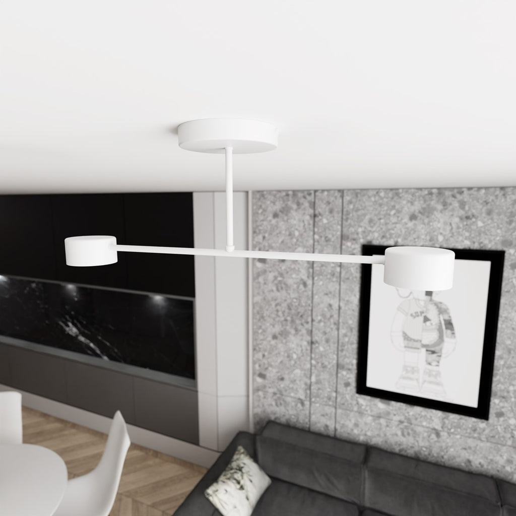 Plafondlamp gepoedercoat staal Halo Scandinavisch wit, met 2 fittingen – 60 x 20 cm