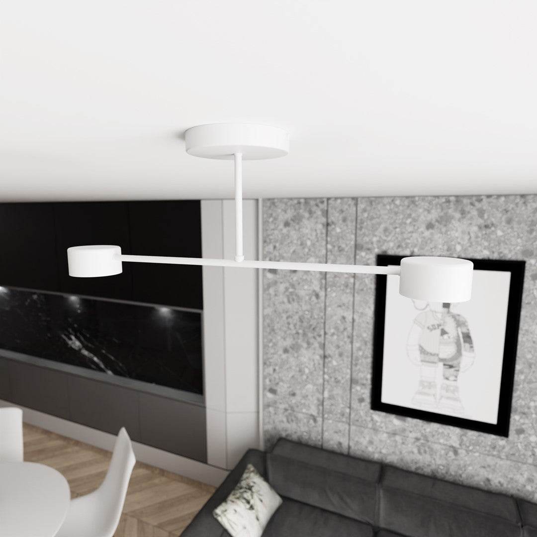 Plafondlamp gepoedercoat staal Halo Scandinavisch wit, met 2 fittingen – 60 x 20 cm