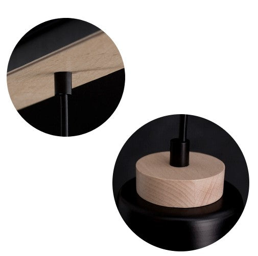 Hanglamp gepoedercoat staal en hout Bolero, zwart, 2 lichts, Scandinavisch, 40 x 100 cm, woonkamer