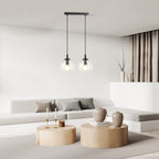 Hanglamp 2-lichts gepoedercoat staal en glas, Cosmo, zwart met transparante kappen, 40 x 100 cm, eettafel