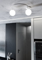 Plafondlamp gepoedercoat staal en glas Sopra 2 minimalistisch wit, 2 lichtpunten E14, breedte 47 cm