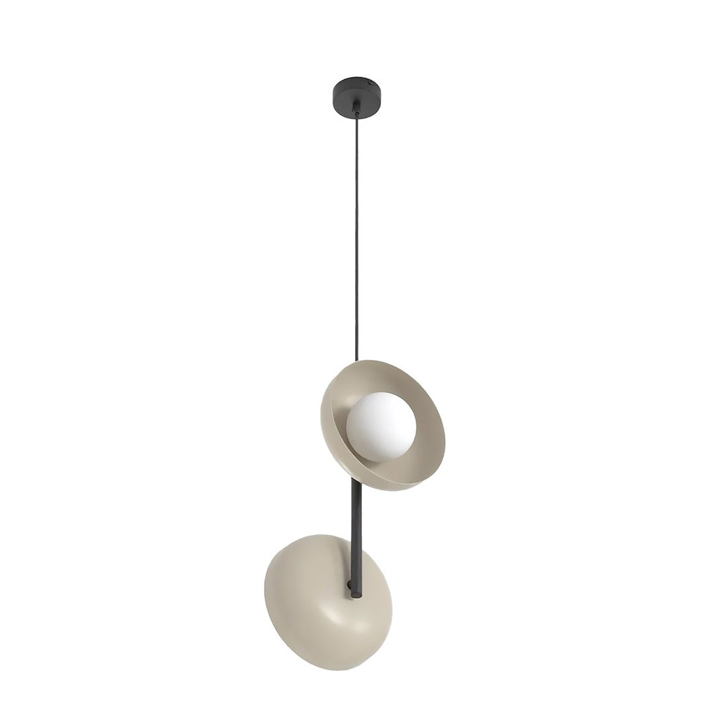 Hanglamp gepoedercoat staal en glas Vanille 2 fittingen, mokka met witte kappen, 23 x 23 x 120 cm