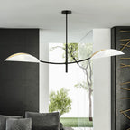 Plafondlamp gepoedercoat staal modern Lotus, zwart met witte stoffen kappen, 2 lichtpunten E14, 103 x 60 cm