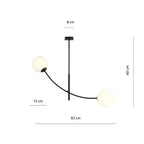 Plafondlamp gepoedercoat staal modern Hunter zwart met witte glazen kappen, 83 x 60 cm, 2 fittingen