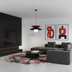 Hanglamp gepoedercoat staal en glas Nagoya, zwart en bordeaux met witte kap, Ø 41 cm, G9 led
