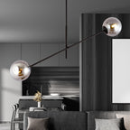Hanglamp gepoedercoat staal en glas, modern Linear 2 zwart met grafiet glas, 2 lichtpunten, hoogte verstelbaar