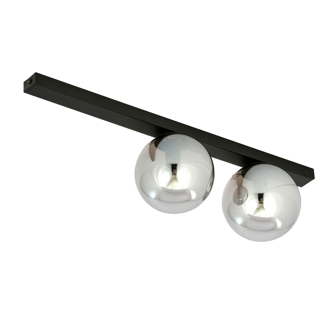 Plafondlamp gepoedercoat staal Fit minimalistisch, zwart met grafiet glazen kappen, 60 cm breed, 2 fittingen (E14)