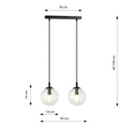 Hanglamp 2-lichts gepoedercoat staal en glas, Cosmo, zwart met transparante kappen, 40 x 100 cm, eettafel