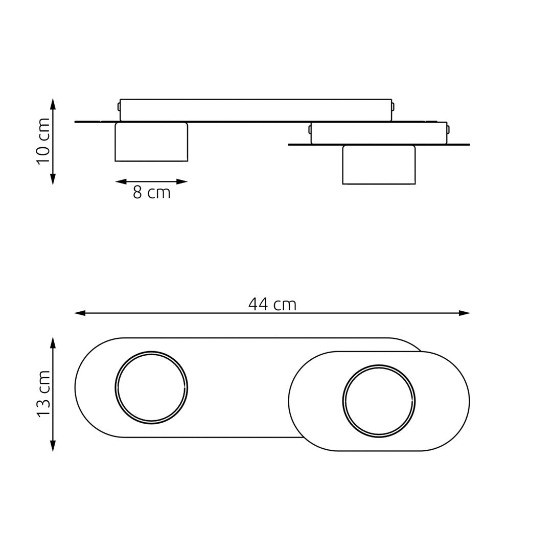Plafondlamp gepoedercoat staal modern Stilo zwart, 2 lichtpunten, voor woonkamer, eetkamer of kantoor