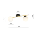 Plafondlamp Splendi gepoedercoat staal en glas, modern, zwart en goud met witte glazen kappen, 2 lichts, 55 cm
