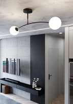 Plafondlamp staal en glas modern Spijkers 2 zwart met witte glazen kappen Ø 15 cm, 2 lichtpunten, E14