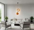 Hanglamp gepoedercoat staal en glas Vanille 2 minimalistisch oranje met witte kappen, 2 lichtpunten G9 voor eetkamer