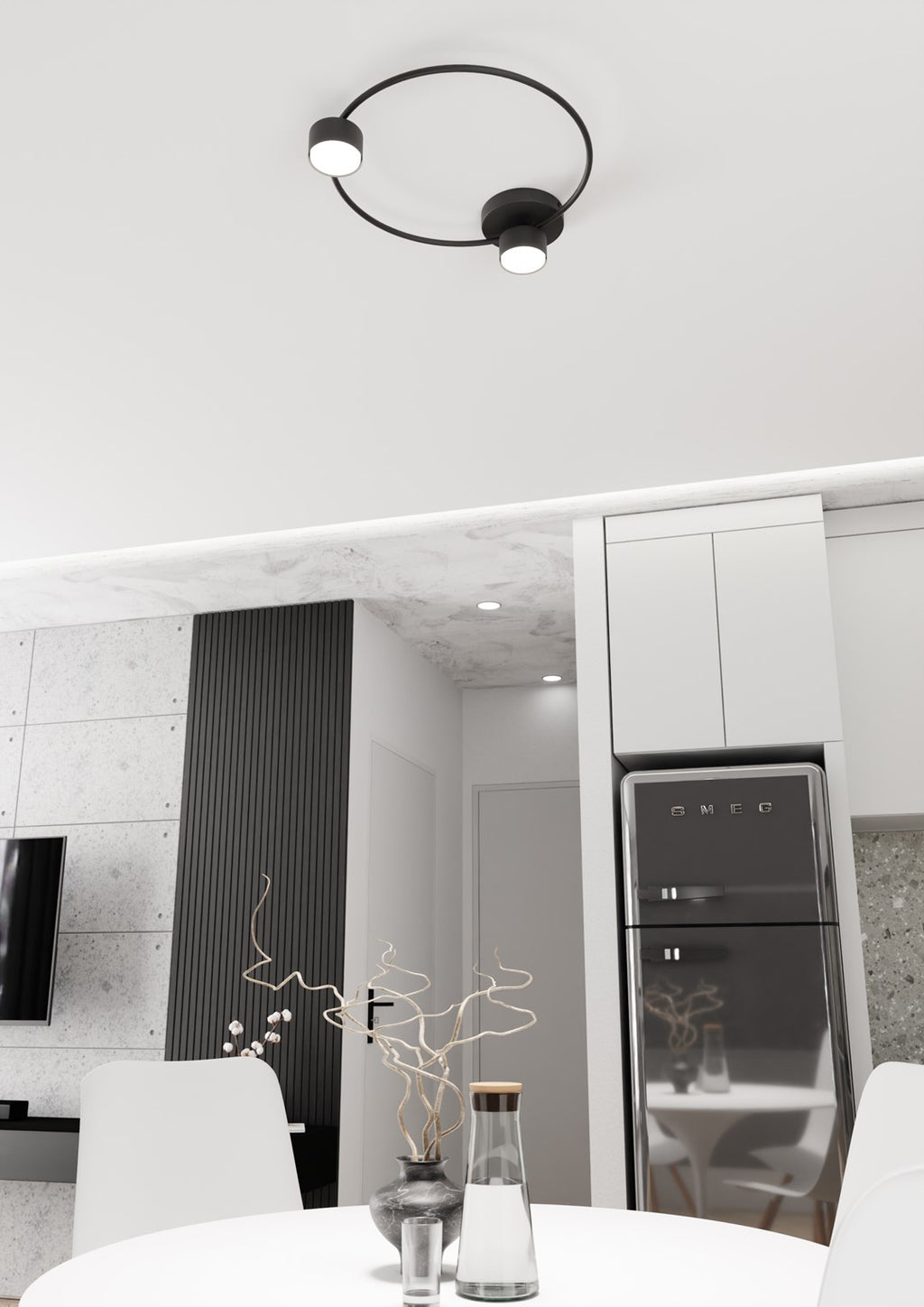 Plafondlamp gepoedercoat staal Lucio minimalistisch zwart 48 x 41 cm, 2 lichtpunten met GX53-fitting