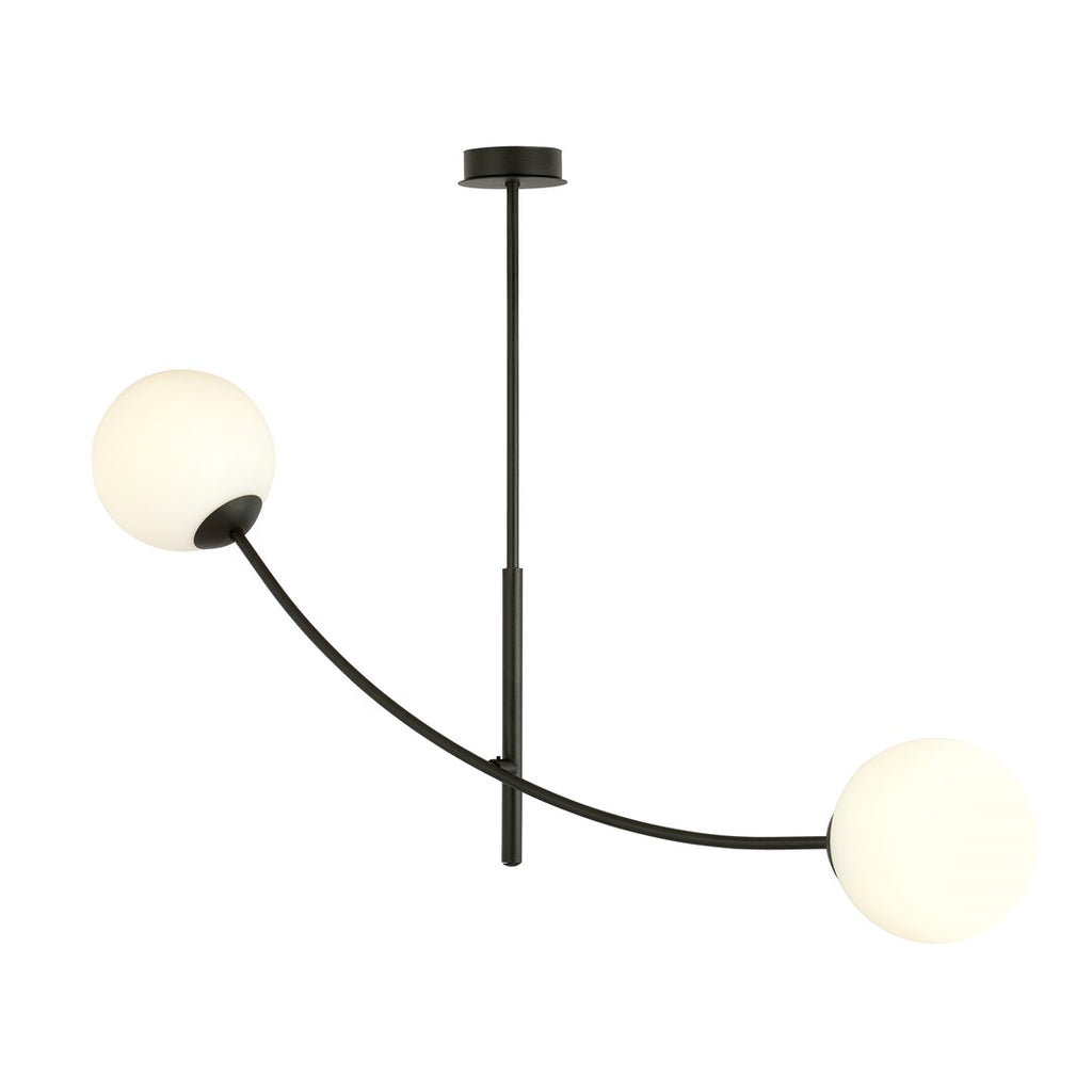 Plafondlamp gepoedercoat staal modern Hunter zwart met witte glazen kappen, 83 x 60 cm, 2 fittingen