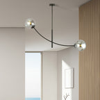 Plafondlamp gepoedercoat staal en glas Hunter 2 zwart met grafiet glazen kappen, 2 lichtpunten E14 – 83 x 60 cm