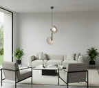 Hanglamp gepoedercoat staal en glas Vanille 2 fittingen, mokka met witte kappen, 23 x 23 x 120 cm
