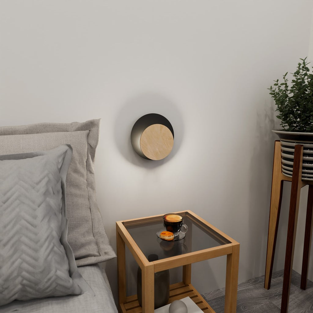 Wandlamp gepoedercoat staal en multiplex Scandinavisch zwart 22 x 20 cm, voor woonkamer, slaapkamer en hal