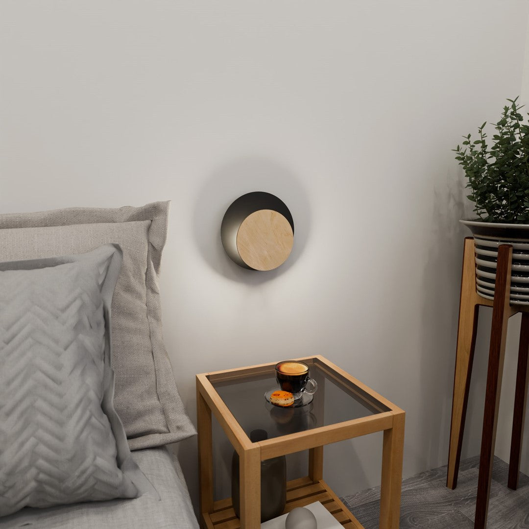 Wandlamp gepoedercoat staal en multiplex Scandinavisch zwart 22 x 20 cm, voor woonkamer, slaapkamer en hal