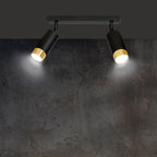 Plafondlamp gepoedercoat staal modern Hiro zwart met goud, 2 richtbare spots, 30 cm breed