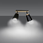 Plafondlamp gepoedercoat staal en multiplex Atlas, Scandinavisch zwart, 2 spots met E27-fitting, 55 x 30 cm