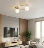 Plafondlamp staal en glas Sopra modern beige met witte glazen kappen Ø 47 cm, 2 fittingen E14, woonkamer