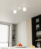 Plafondlamp gepoedercoat staal Opus modern wit, 2 glazen kappen Ø 15 cm, 2 fittingen E14, woonkamer