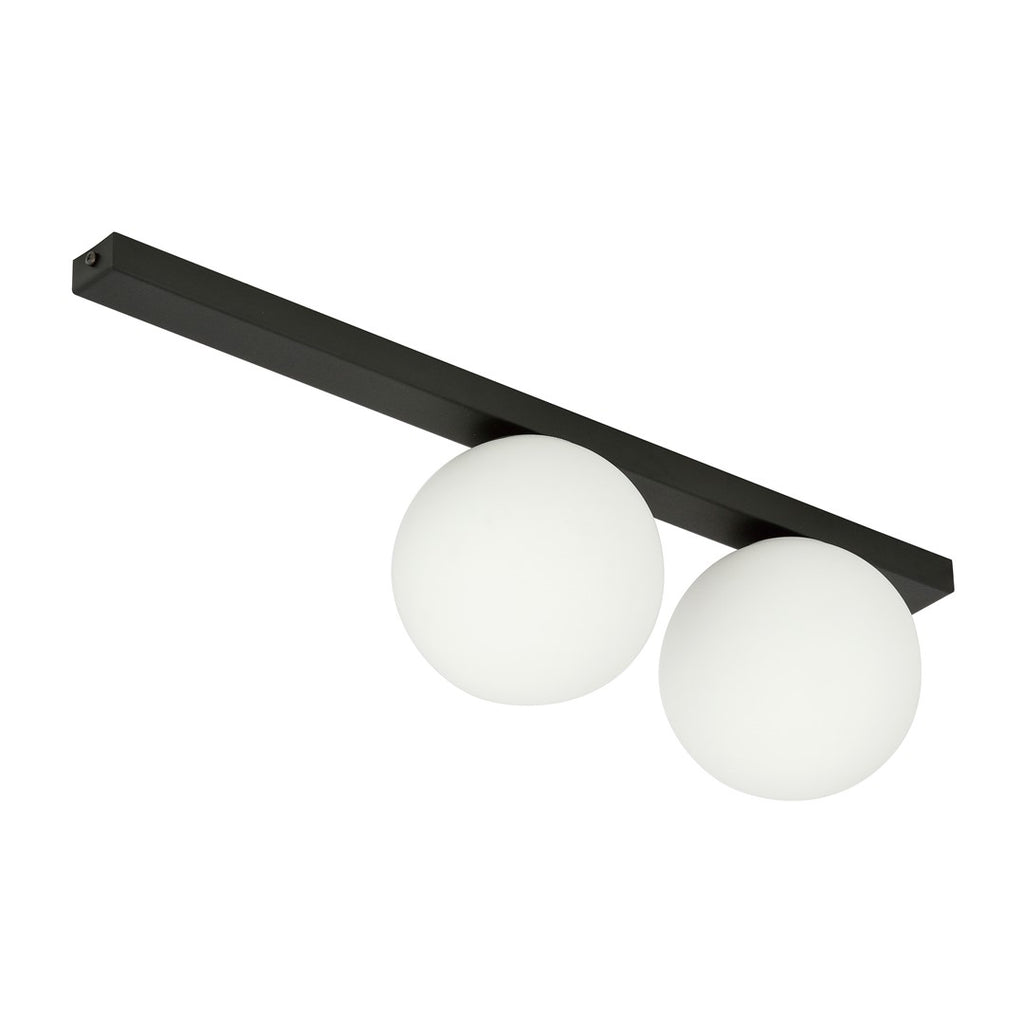 Plafondlamp gepoedercoat staal en glas, minimalistisch Fit, zwart met wit glas, 60 x 17 cm, 2 fittingen E14