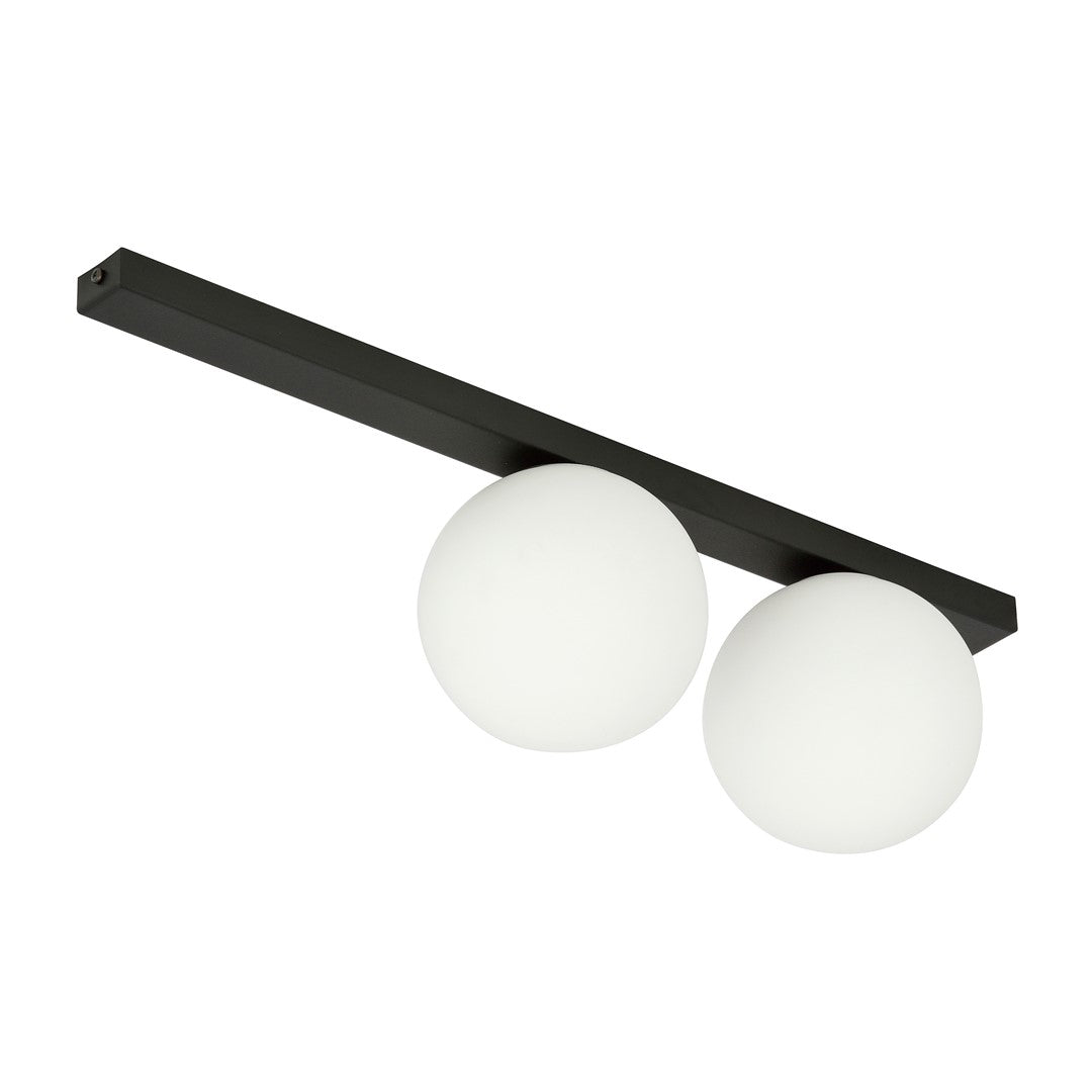 Plafondlamp gepoedercoat staal en glas, minimalistisch Fit, zwart met wit glas, 60 x 17 cm, 2 fittingen E14