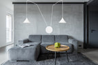 Hanglamp gepoedercoat staal Abramo, Scandinavisch, wit, met 2 fittingen E27, verstelbare hoogte