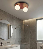 Plafondlamp gepoedercoat staal en glas Solar, bordeaux met 2 witte glazen bollen, 43 cm, woonkamer en slaapkamer