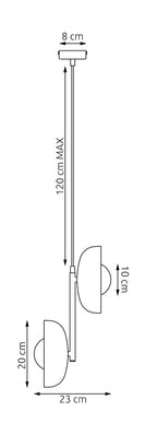 Hanglamp gepoedercoat staal en glas Vanille 2 fittingen, mokka met witte kappen, 23 x 23 x 120 cm