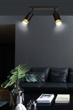 Plafondlamp gepoedercoat staal modern Hiro zwart met goud, 2 richtbare spots, 30 cm breed