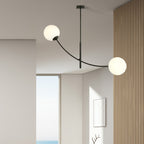 Plafondlamp gepoedercoat staal modern Hunter zwart met witte glazen kappen, 83 x 60 cm, 2 fittingen