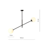 Hanglamp gepoedercoat staal en glas, modern Lineair, zwart met witte glazen kappen, 102 x 51 cm, 2 lichtpunten