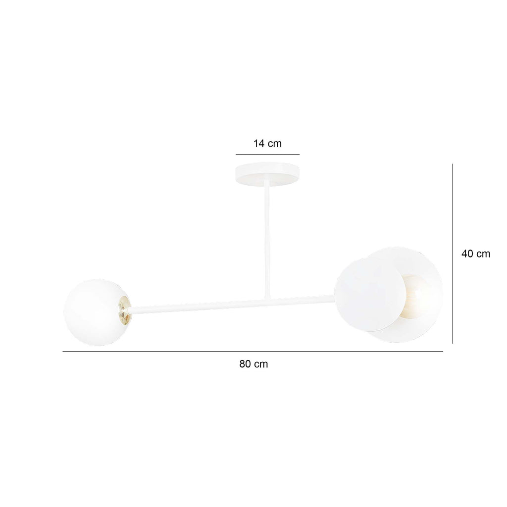 Plafondlamp Minerva gepoedercoat staal en glas, modern, wit, 80 x 40 cm, 2 fittingen E27