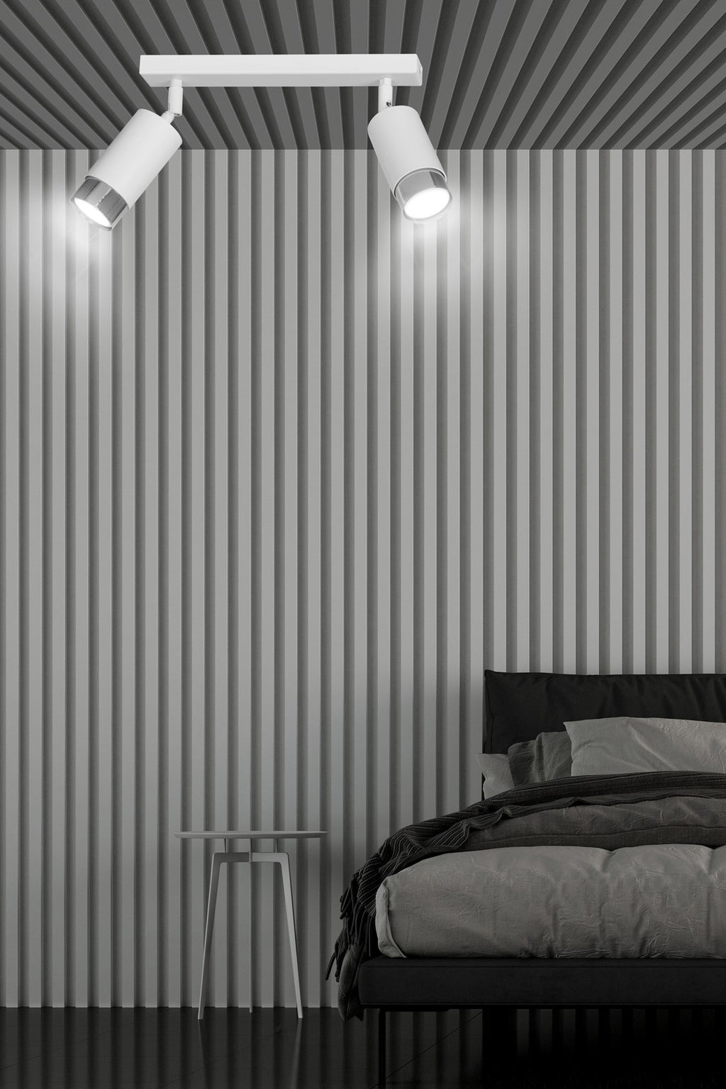 Plafondlamp gepoedercoat staal Hiro 2 spots, wit met zilver, 30 x 19 cm, voor hal en keuken