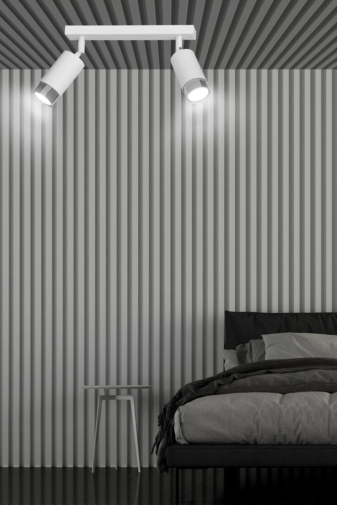 Plafondlamp gepoedercoat staal Hiro 2 spots, wit met zilver, 30 x 19 cm, voor hal en keuken