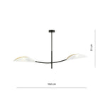 Plafondlamp gepoedercoat staal modern Lotus, zwart met witte stoffen kappen, 2 lichtpunten E14, 103 x 60 cm