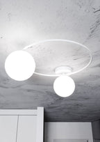 Plafondlamp gepoedercoat staal en glas Sopra 2 minimalistisch wit, 2 lichtpunten E14, breedte 47 cm