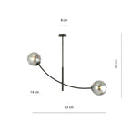 Plafondlamp gepoedercoat staal en glas Hunter 2 zwart met grafiet glazen kappen, 2 lichtpunten E14 – 83 x 60 cm