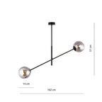Hanglamp gepoedercoat staal en glas, modern Linear 2 zwart met grafiet glas, 2 lichtpunten, hoogte verstelbaar