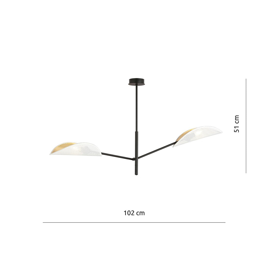 Plafondlamp Vene gepoedercoat staal, modern, zwart met wit en goud, 2 lichtpunten, 102 x 51 cm, woonkamer en slaapkamer