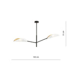 Plafondlamp Vene gepoedercoat staal, modern, zwart met wit en goud, 2 lichtpunten, 102 x 51 cm, woonkamer en slaapkamer