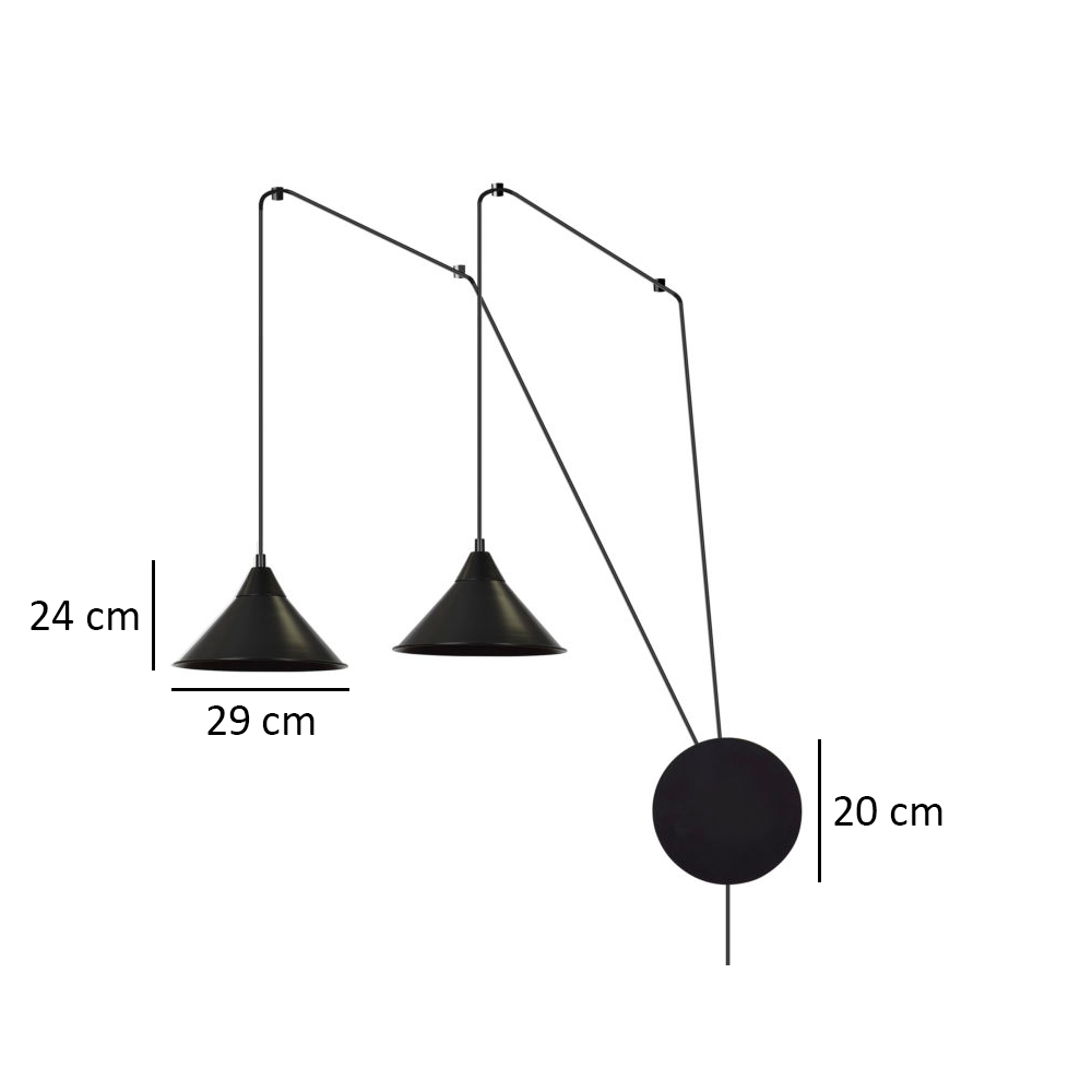 Hanglamp gepoedercoat staal Abramo 2 lichts, Scandinavisch, mat zwart, met 2 E27-fittingen