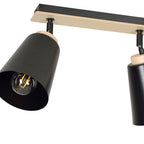 Plafondlamp gepoedercoat staal en multiplex Atlas, Scandinavisch zwart, 2 spots met E27-fitting, 55 x 30 cm