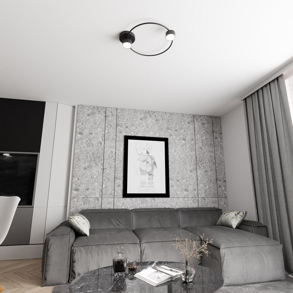 Plafondlamp gepoedercoat staal Lucio minimalistisch zwart 48 x 41 cm, 2 lichtpunten met GX53-fitting