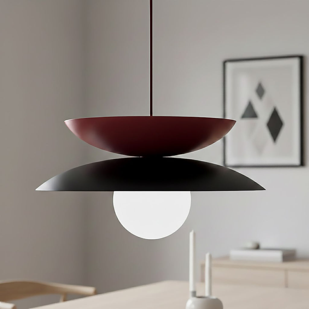 Hanglamp gepoedercoat staal en glas Nagoya, zwart en bordeaux met witte kap, Ø 41 cm, G9 led