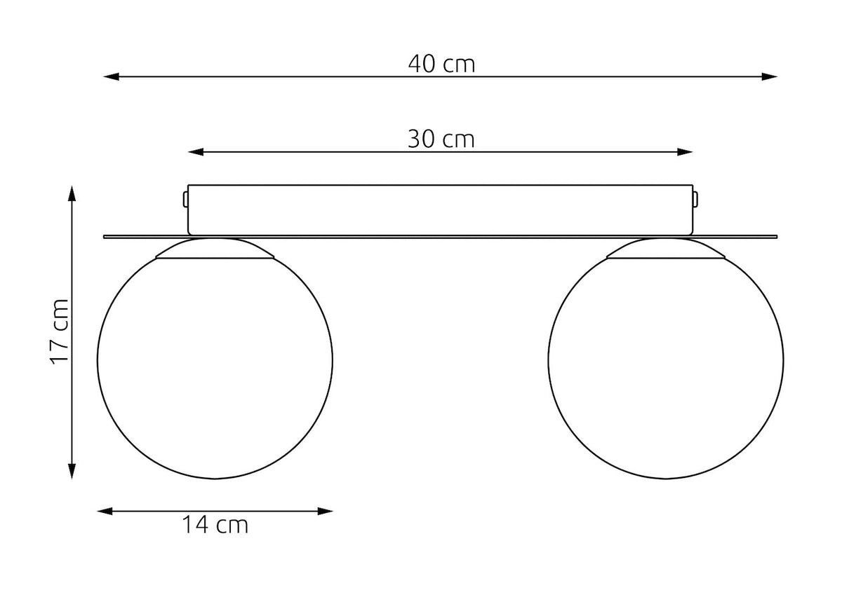 Plafondlamp gepoedercoat staal en glas Solar, bordeaux met 2 witte glazen bollen, 43 cm, woonkamer en slaapkamer