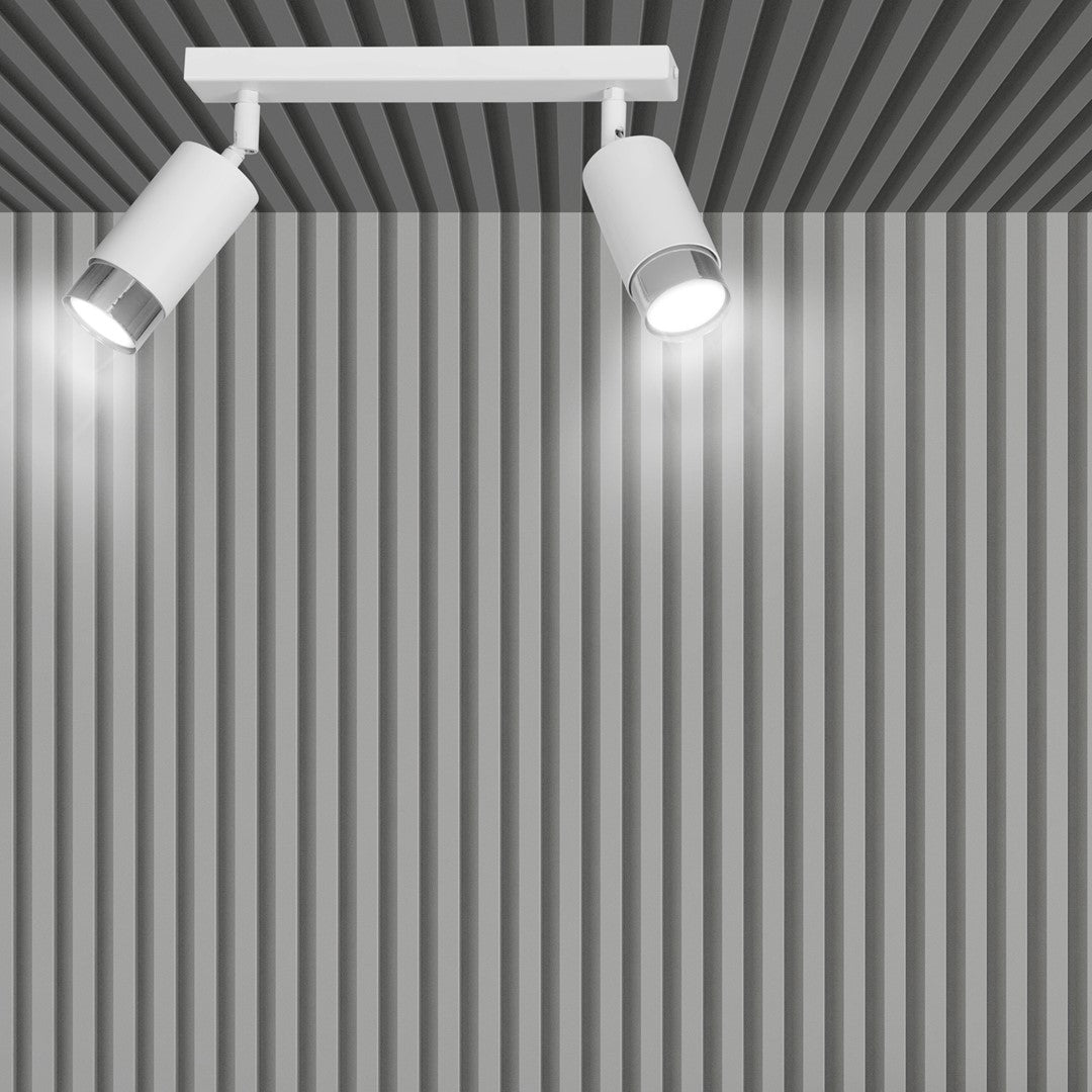 Plafondlamp gepoedercoat staal Hiro 2 spots, wit met zilver, 30 x 19 cm, voor hal en keuken